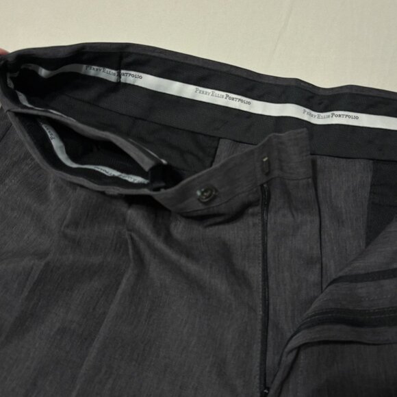 Perry Ellis Portfolio Dress Pants 38x30 Heather Gray Pleated Cuffed Classic Fit - Picture 6 of 11